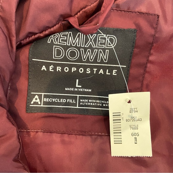 *NEW* AEROPOSTALE Chevron Quilted Puffer Vest Maroon Remixed Down Large NWT - Picture 5 of 7